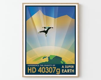 Grawitacja Super Ziemi Plakat NASA Podróże Kosmiczne Wydrukuj | Gwiazdy Planety Wszechświat Kosmos