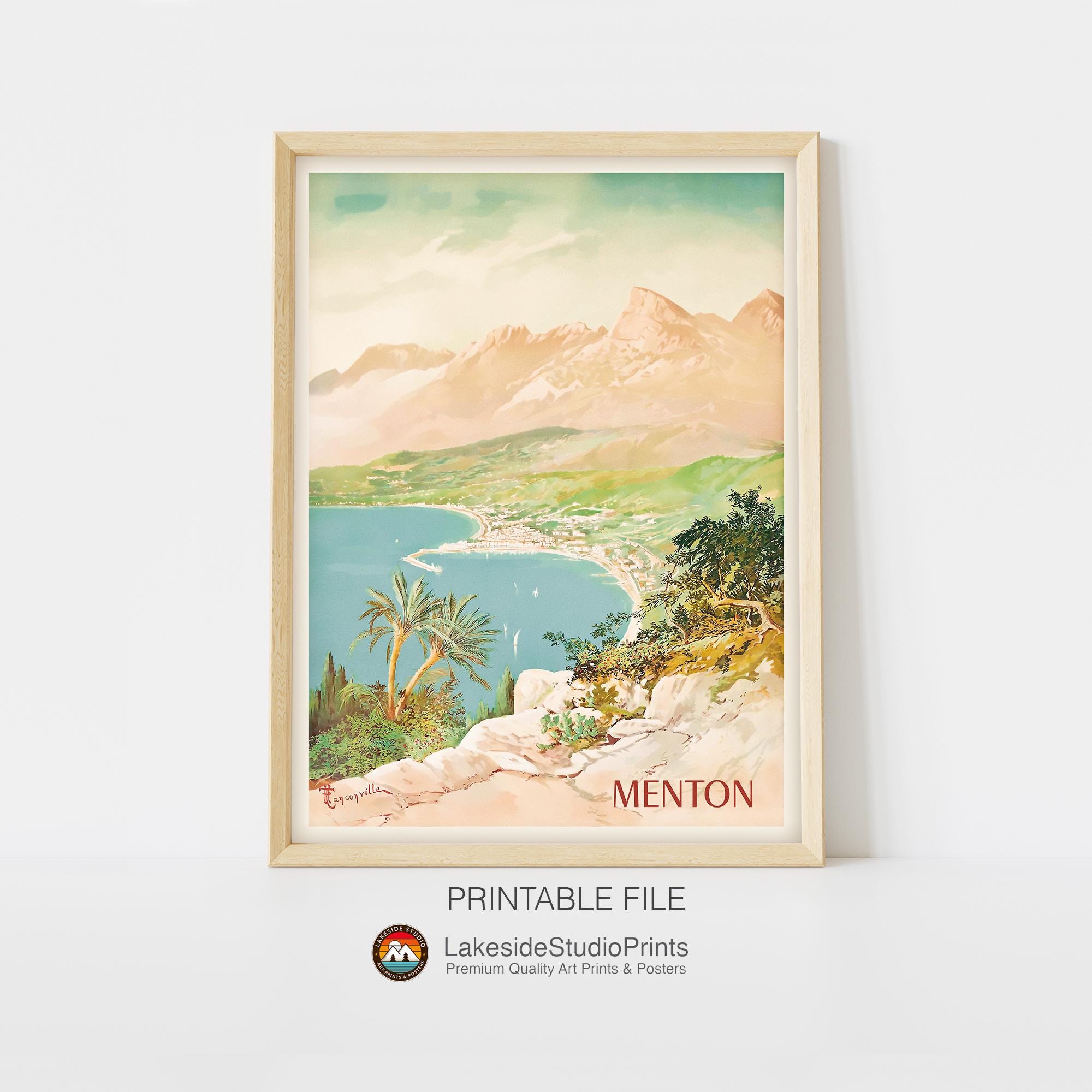 Menton France Vintage Travel Poster Instant Download JPG file | Printable Digital Art