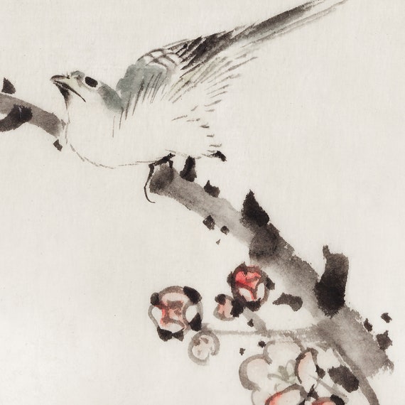 Three Birds Perched on Branches Japanese Fine Art Print | Home