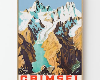 Vintage Grimsel Poster Swiss Alps Glacier Travel Wall Art Print