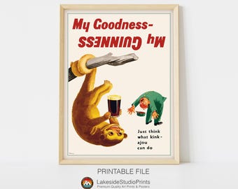 Guinness Sloth Vintage Poster Digital Download | Printable Poster | Digital Art