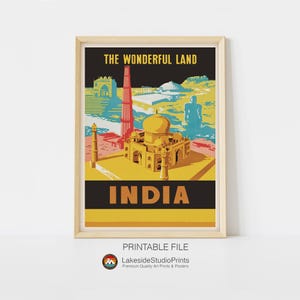 India Vintage Travel Poster: Taj Mahal Art Print (Digital Download)