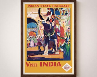 Visit India Vintage Tavel Poster Print | Indian State Railways Tourism Retro Wall Art