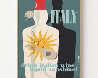 Vintage Italy Wine Poster Italian Drink Bottle Wall Art Print