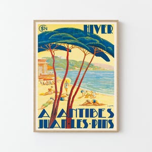 Póster de viaje vintage de Antibes, Francia, impresión artística personalizada/decoración del hogar, arte de pared, regalo