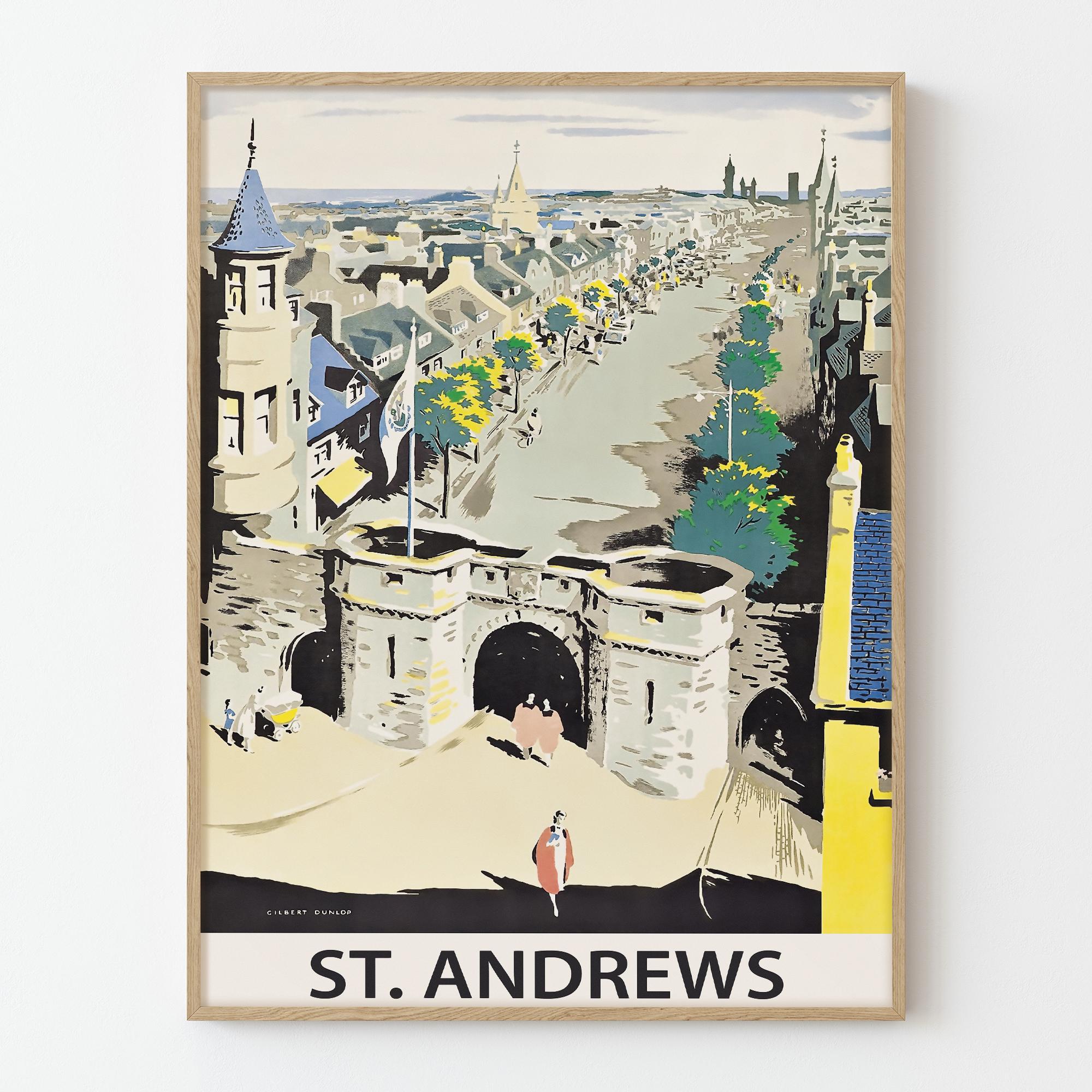 Vintage St Andrews Scotland Travel Poster Historic Town Coastal Wall ...