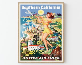 California USA Vintage Travel Poster Fine Art Print | Home Decor | Wall Art Print