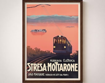 Stresa–Mottarone Vintage Travel Poster Print | Lake Maggiore Italy Retro Wall Art