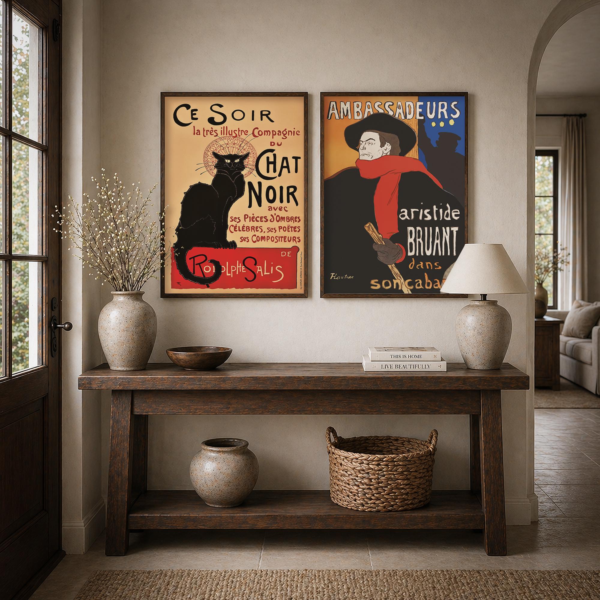 Vintage French Poster Set Chat Noir Aristide Bruant Paris Wall Art