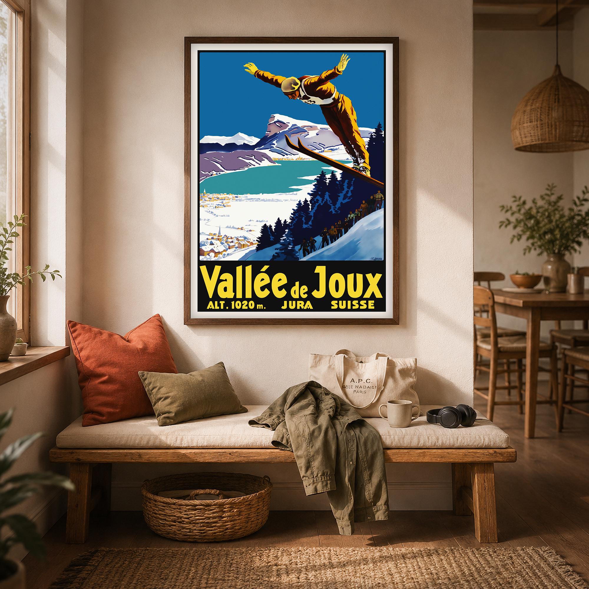 Vallee De Joux Ski Vintage Travel Poster Print Swiss Alps Winter