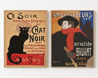 Vintage French Poster Set Chat Noir Aristide Bruant Paris Wall Art