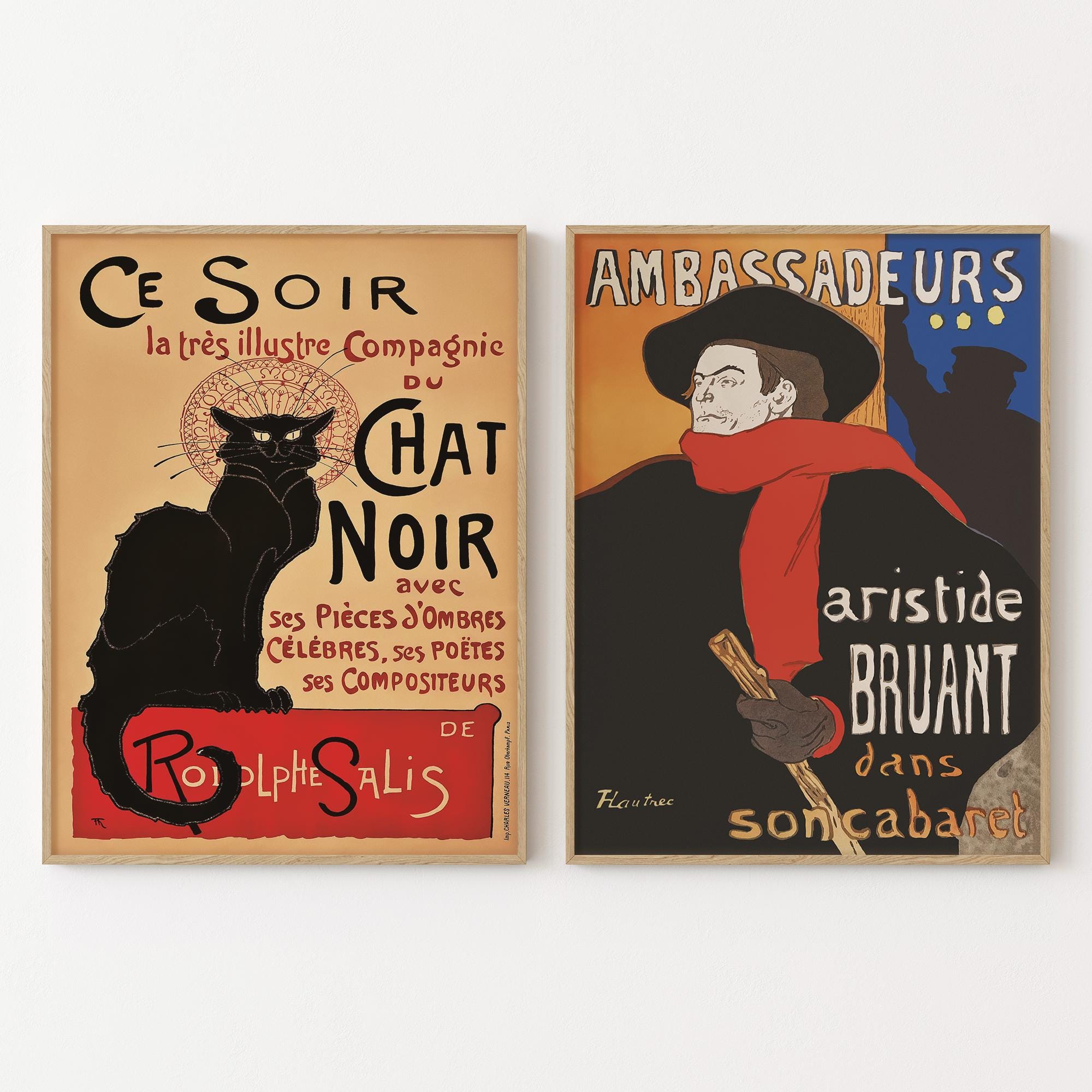 Vintage French Poster Set Chat Noir Aristide Bruant Paris Wall Art