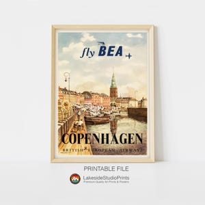Copenhagen Denmark Vintage Travel Poster Instant Download JPG file | Printable Digital Art