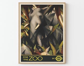 Impresión de póster vintage de viaje con elefantes del zoológico de Londres / Metro de Londres / Envoltura de regalo opcional