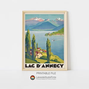 Lac d Annecy France Vintage Travel Poster Instant Download JPG file | Printable Digital Art