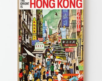 Vintage Hong Kong Travel Poster Print, China Street Scene Wall Art