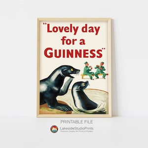 Vintage Guinness Zoo Seals Irish Pub Poster | John Gilroy Art Digital Download