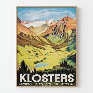 Vintage Klosters Schweiz Poster Alpine Landschaft Reise Wand Kunst Druck