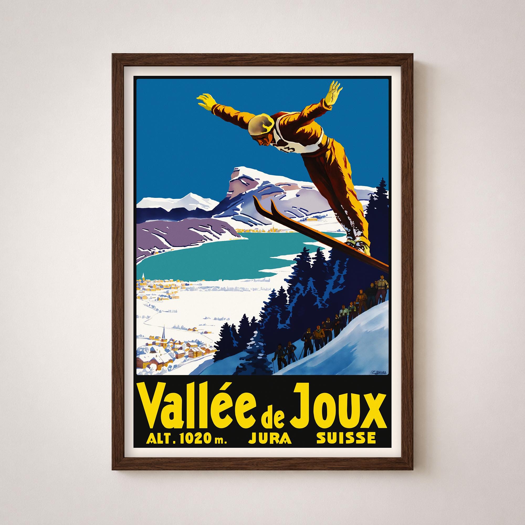 Vallee De Joux Ski Vintage Travel Poster Print Swiss Alps Winter