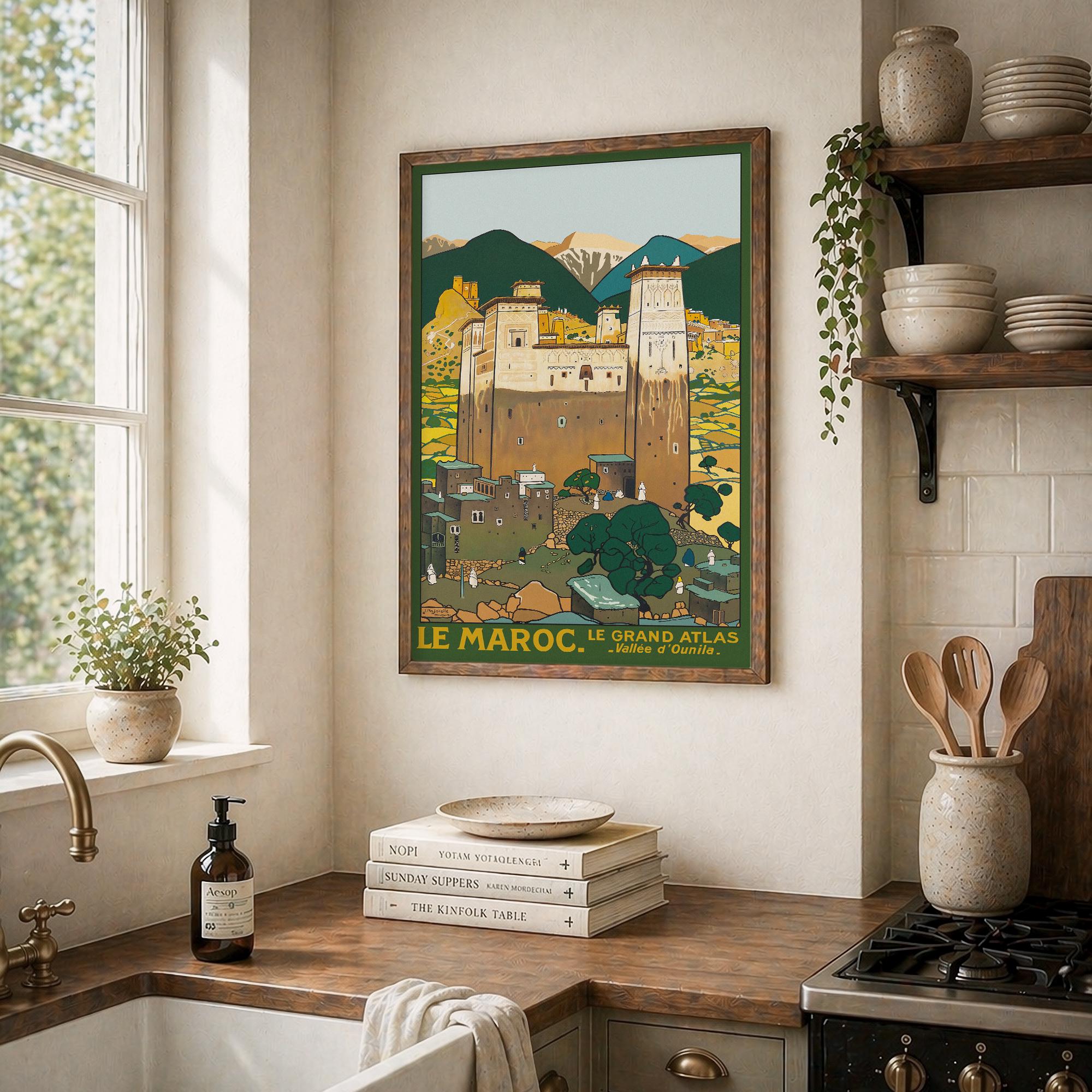 Vintage Morocco Atlas Mountains Travel Poster Print, Ounila Valley