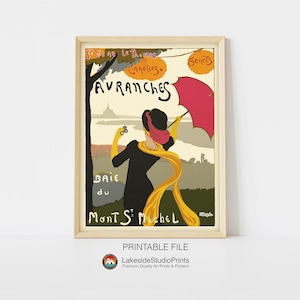 Póster de viaje vintage de Avranches, bahía del Mont Saint-Michel (descarga instantánea, archivo JPG) / Arte digital imprimible