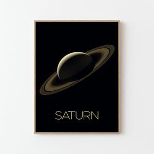 Póster de viaje espacial de Saturno / Estrellas, planetas, universo y cosmos