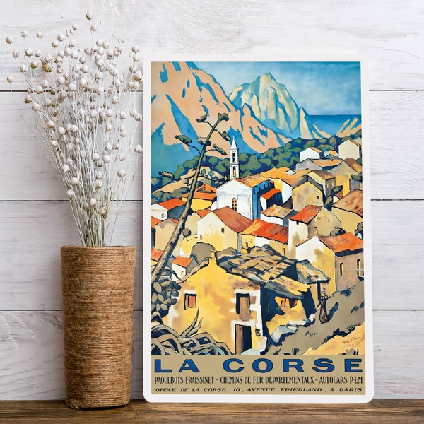 La Corse Evisa vintage Affiche de voyage imprimée sur plaque de métal ou ardoise rocheuse