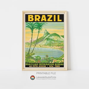 Affiche de voyage vintage Brésil fichier JPG à téléchargement immédiat | Art numérique imprimable