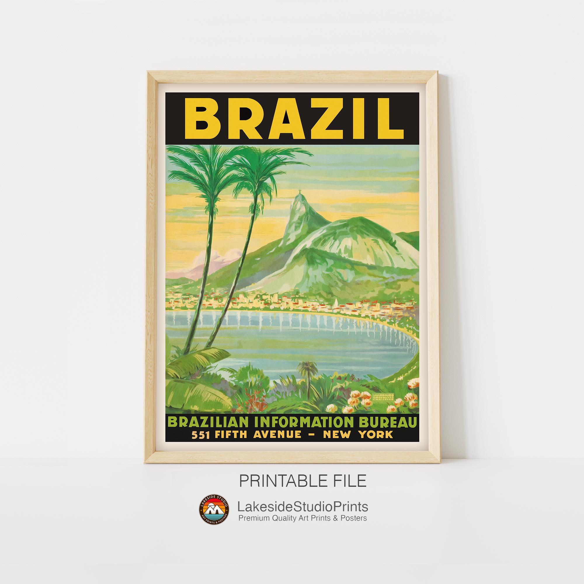 Brazil Vintage Travel Poster Instant Download JPG File | Printable