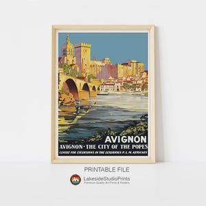 Avignon Vintage Travel Poster Instant Download JPG file | Printable Digital Art