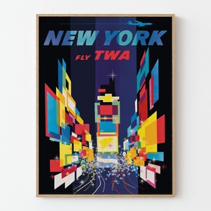 Vintage New York Travel Poster Print, American Airlines City Tourism Wall Art Decor