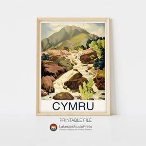 Póster de viaje vintage de Cymru, Gales, Gran Bretaña (descarga instantánea, archivo JPG) / Arte digital imprimible