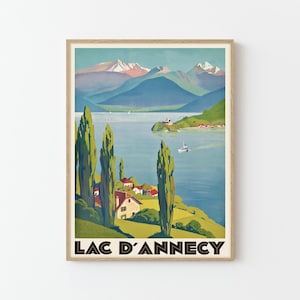 Lac D Annecy Frankreich Vintage Reise Poster Benutzerdefinierte Kunstdruck | Wohnkultur Wandkunst Geschenk