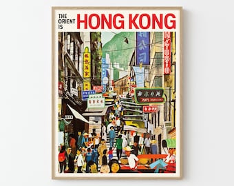 Vintage Hong Kong China Travel Poster Print | Miroslav Sasek Illustration | Gift Wrapping Optional
