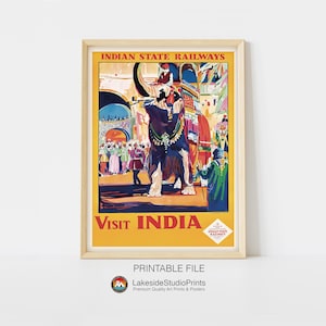 Visitez l'Inde, affiche de voyage vintage des chemins de fer indiens, téléchargement immédiat, fichier JPG | Art numérique imprimable