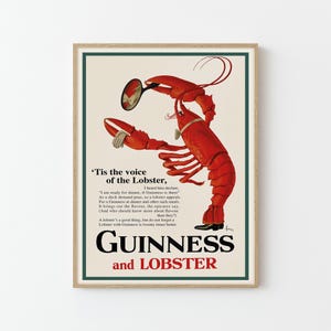 Manifesto pubblicitario vintage dell'aragosta Guinness, stampa artistica personalizzata / regalo di arte murale per la casa