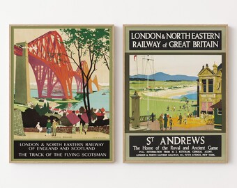 Vintage Scotland Travel Posters Forth Bridge, St Andrews Railway Art Prints