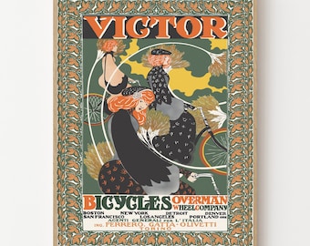 Affiche vintage Victor Bicycles Impression d'art mural cyclisme Art nouveau