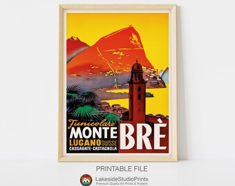 Monte Bre Switzerland Vintage Travel Poster Instant Download JPG file | Printable Digital Art