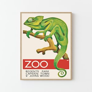 London Zoo Chameleon Vintage Travel Poster Custom Art Print | Home Decor Wall Art Gift