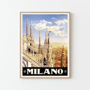 Milano Italy Vintage Travel Poster Custom Art Print | Home Decor Wall Art Gift