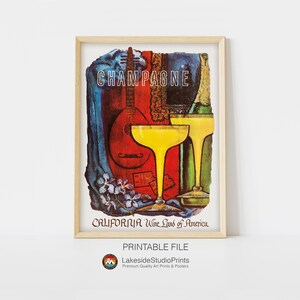 Champagne California Vintage Travel Poster Sofortiger Download JPG-Datei | Druckbare Digitale Kunst