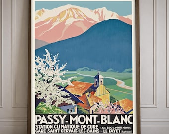 Vintage Passy Mont Blanc Travel Poster Print French Mountains Alpine Art Wall Decor