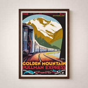 Golden Mountain Pullman Express poster print Zwitserse trein reizen vintage spoorweg kunst aan de muur decor