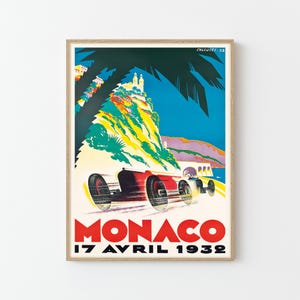 Monaco 1932 Vintage Autorennen Werbeplakat Fine Art Print | Home Decor Retro Wandkunst Geschenk