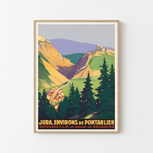 Póster de viaje vintage de Jura Environs de Pontarlier, Francia, impresión artística personalizada/decoración del hogar, arte de pared, regalo