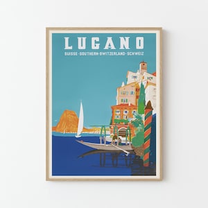 Póster de viaje vintage de Lugano, Suiza, impresión artística personalizada/regalo de arte de pared para decoración del hogar