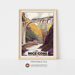 Póster vintage de viaje en tren de Niza-Coni (descarga instantánea, archivo JPG) / Arte digital imprimible