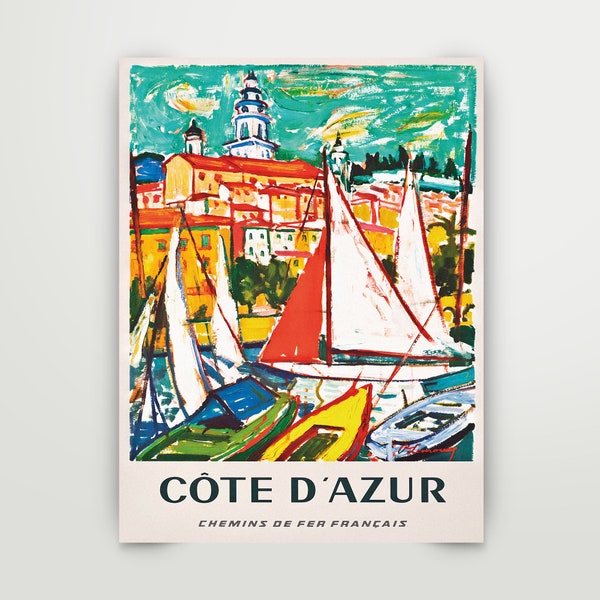 POSTER Haute Qualité Côte D'Azur - Reproduction 40x60cm D'une Affiche Vintage Rétro