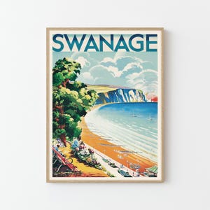 Póster de viaje vintage de Swanage, Gran Bretaña, impresión artística personalizada/regalo de arte de pared para decoración del hogar